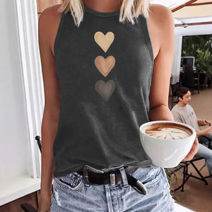 Three heart-shaped printed vests