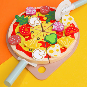 Children's early education puzzle play house simulation pizza fruits and vegetables joyful role-playing kitchen wooden toys