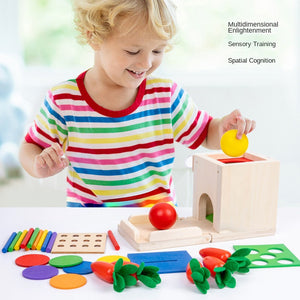 Montessori Four in One Coin Box Multi functional Stick Pulling Carrot Preschool Building Blocks Color Matching Intelligence Box Toy